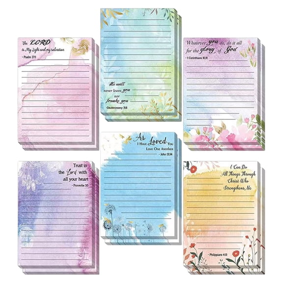 Clearance Under $6, 6 Pack Inspirational Sticky Notes, 30-Sheet Removable Memo Pads, Floral Pattern Notepads for Reminders & Organizing, Paper, 14x10cm(B)