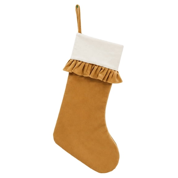 Clearance Under $6 Ruffled Christmas Stocking, Gold Velvet Xmas Stocking with White Cuff, Large Hanging Stocking for Fireplace Tree Holiday Decor, 1PC