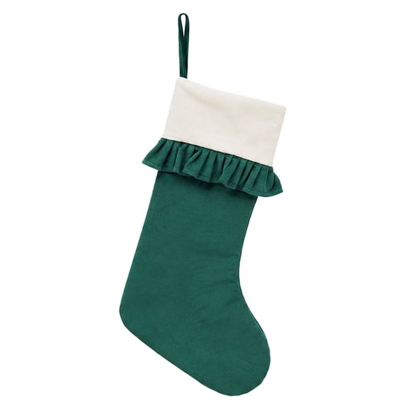 Clearance Under $6 Ruffled Christmas Stocking, Green Velvet Xmas Stocking with White Cuff, Large Hanging Stocking for Fireplace Tree Holiday Decor, 1PC