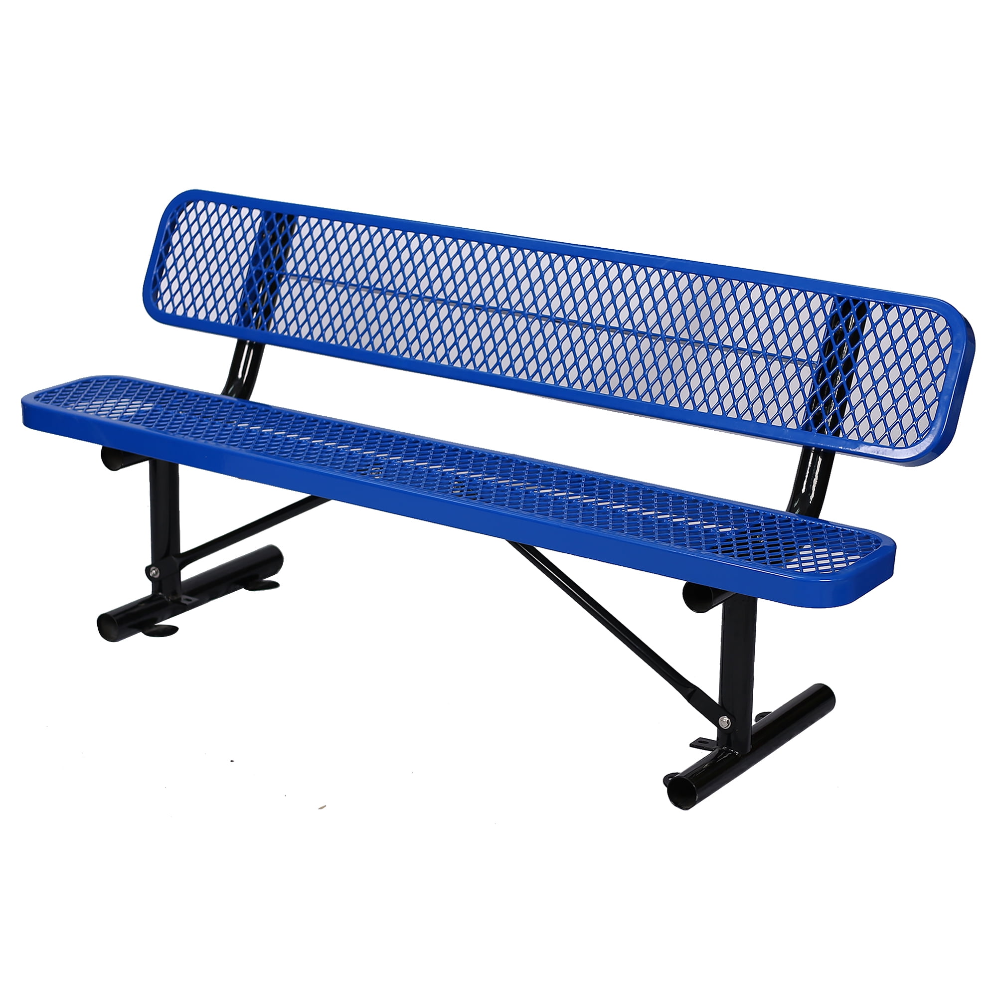 6 ft Blue Steel Outdoor Bench with Mesh Backrest