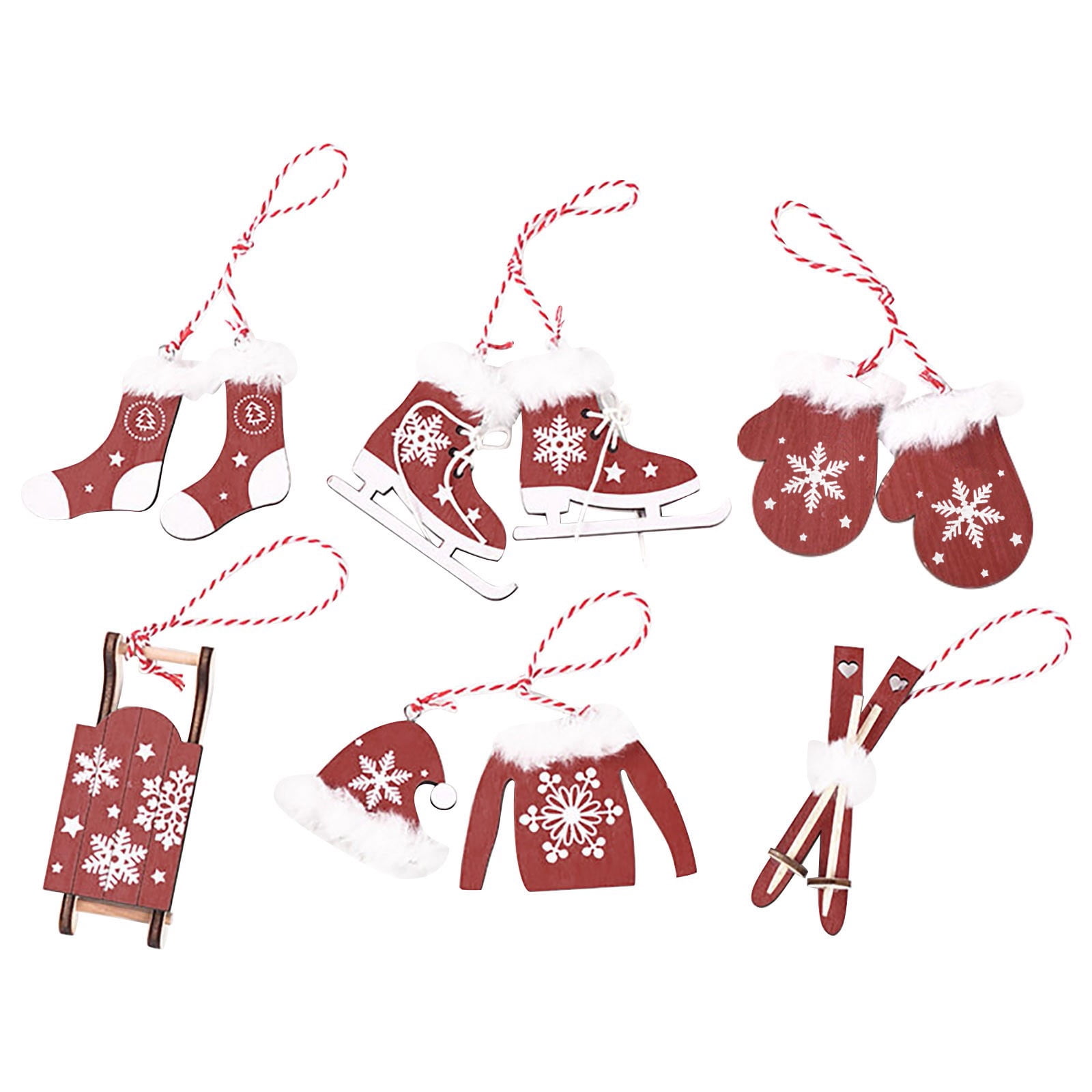 Clearance! 6PC Christmas decoration supplies wooden ski package pendant
