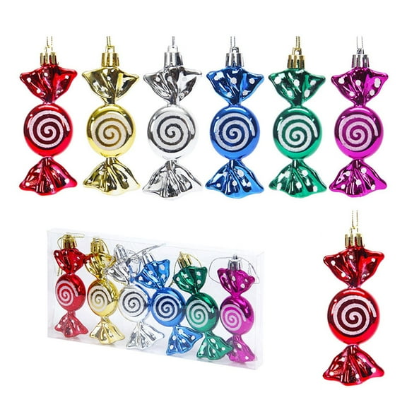 OAVQHLG3B 6Pcs Colorful Christmas Candy Decoration Candy Props Christmas Tree Hanging Ornament Candy Land Decoration Xmas Party Supplies