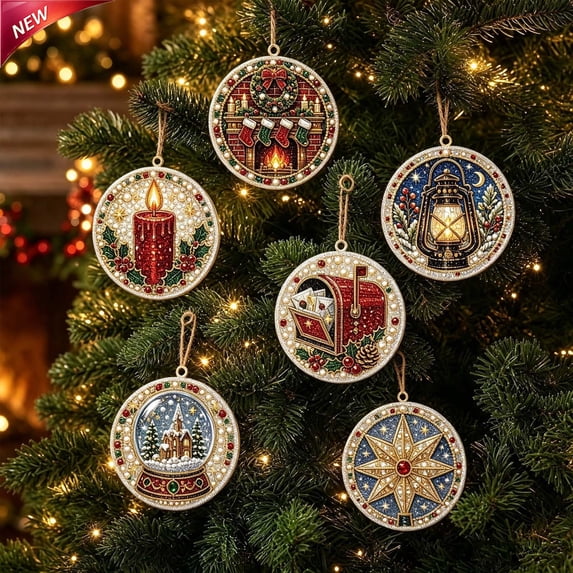 Clearance! 6Pcs Wooden Christmas Ornaments DIY Pearl Art Kits for Adults, Hanging Diamond Art Christmas Ornaments Set with Pearls, Special-Shaped Gems & Jute Twine, Christmas Decor Craft(D)