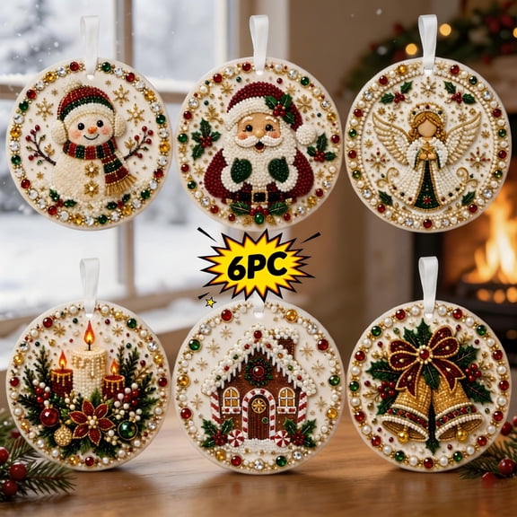 Clearance 6pc Christmas Crafts for Adults, Christmas Tree Decor Suncatcher 3D Pearl Art Kit, Bead Painting Diamond Art Ornaments for Window Wall Decor
