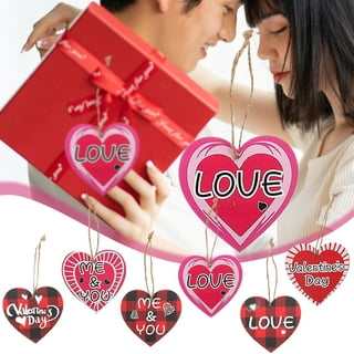 Keimprove 10 Pcs Wooden Heart Hanging Ornament Set with Rope - Red