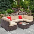 thumbnail image 1 of Clearance! 7 Piece Patio Dining Set, 6 Rattan Wicker Chairs and Glass Table, All-Weather Patio Conversation Set with Cushions for Backyard, Porch, Garden, Poolside, L4495, 1 of 10