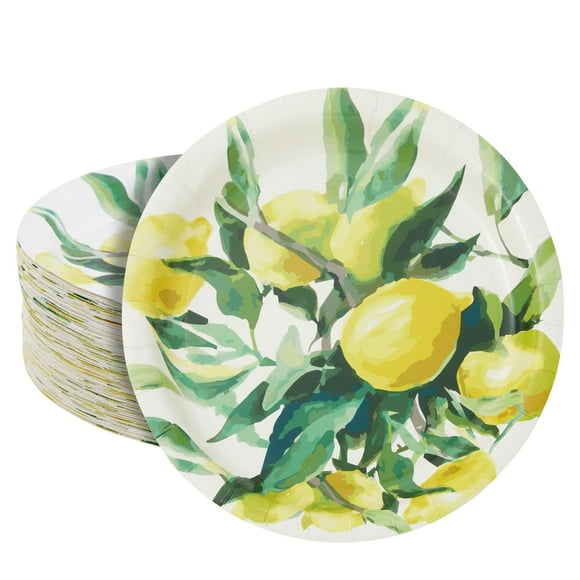 Clearance 80-Pack Disposable Lemon Paper Plates for Birthday Party Decorations, Bridal and Baby Showers (9 in)