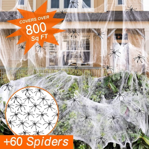 Clearance 800 sqft Halloween Spider Webs Decorations with 60 Extra Fake Spiders, Super Stretchy Cobwebs for Halloween Decor Indoor and Outdoor Early Halloween Decorations