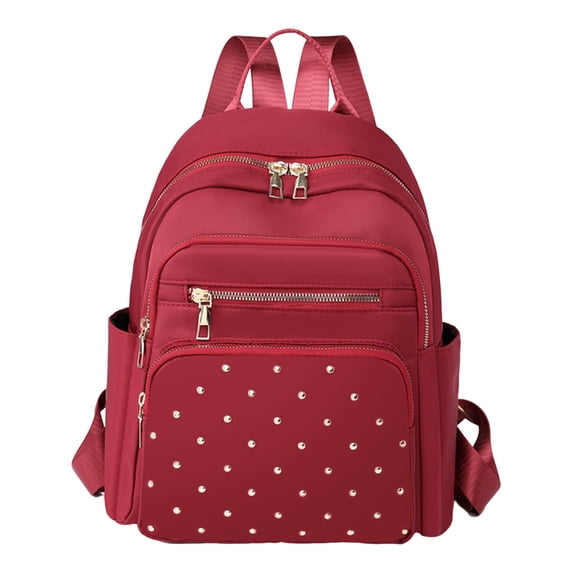 Clearance Under $9.44! 1PC Leather Backpack Purse for Women, Small Travel Bookbag with Laptop Compartment & Multiple Pockets, Nylon, for Work & Commuting, 34x27cm, Red