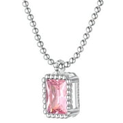 [Clearance] 925 Sterling Silver October Pink Birthstone Necklace for Women Dainty Cubic Zirconia Birthday Valentines Day Christmas Jewelry Gifts for Wife Girlfr