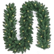 Clearance 9FT Pre-Lit Artificial Christmas Garland,Battery Operated Garland with 50 LED Lights and Timer,Realistic Classic Evergreen Pine Spruce for Stair Railing Indoor Outdoor