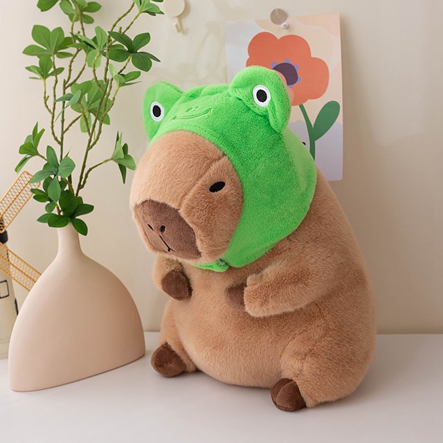 Clearance! A Doll Cute Capybara Plush Pillow with Wearable Frog Hat