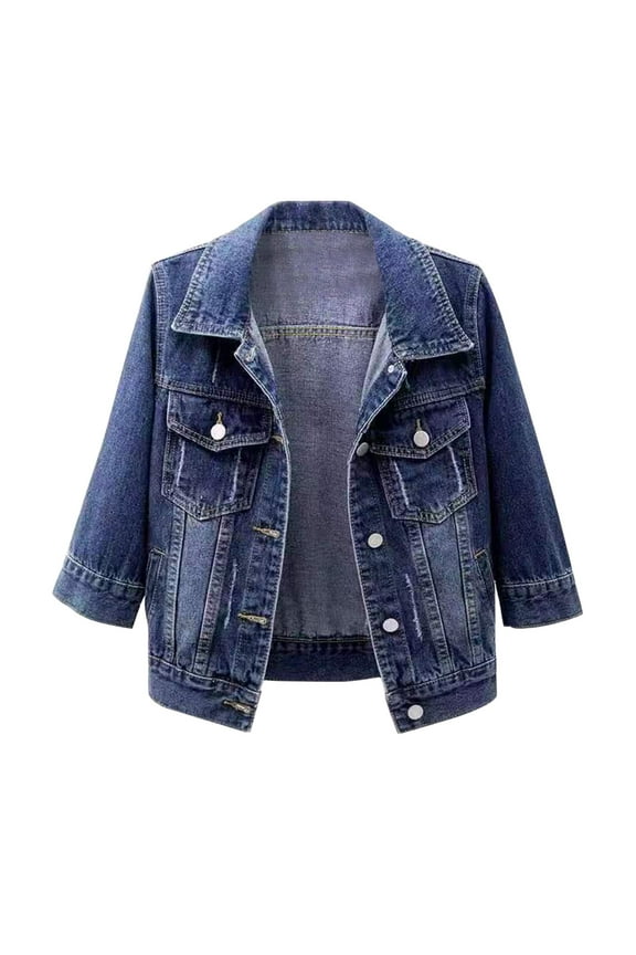 Clearance A Jacket,Clearance Sales Women's Denim Jackets Women's 3/4 Sleeve Colored Cropped Denim Jacket Light Wash Jacket Coat