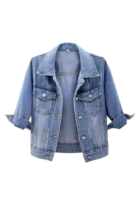 Clearance A Jacket,Clearance Sales Women's Denim Jackets Women's 3/4 Sleeve Colored Cropped Denim Jacket Light Wash Jacket Coat