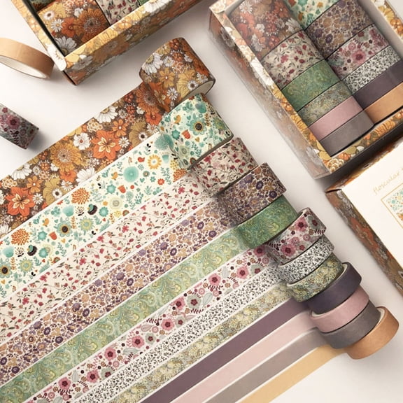 Clearance Adhesive Tape under $5,12 Volumes Masking Tapes Set Japanese Decorative Writable Vintage Sticker For DIY Crafts Arts Scrapbooking Journal Planners
