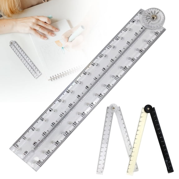 Clearance Adjustable Folding Ruler with Angle Protractor Scale, Foldable Straight Ruler, Multifunctional Geometry Measuring Tool, Portable Acrylic Ruler for Students