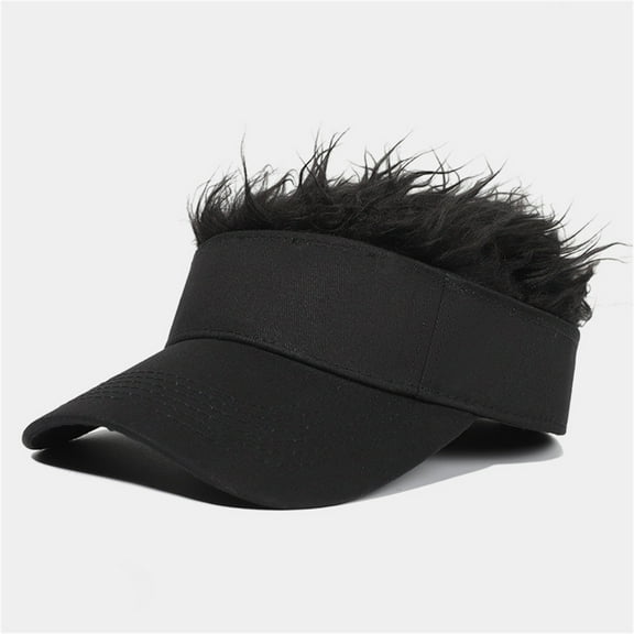 Clearance! Adjustable Sun Visor Hat with Wig Spiked Hairs Fashion Baseball Golf Cap for Men & Women Black