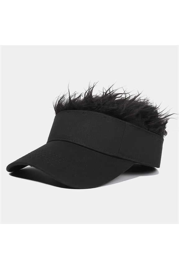 Clearance! Adjustable Sun Visor Hat with Wig Spiked Hairs Fashion Baseball Golf Cap for Men & Women Black