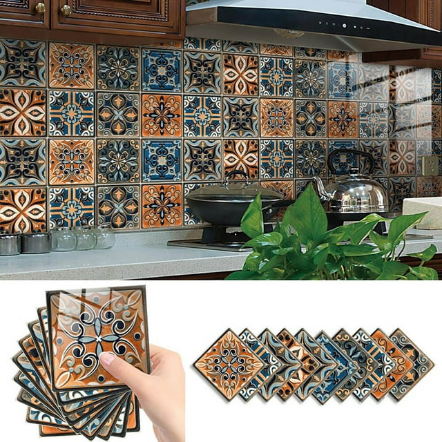 Clearance! Adyi Wall Stickers, Retro Colorful Tile Pattern Tiles, Wall