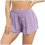 Clearance All!Samickarr Workout Athletic Shorts For Womens 2 In 1 Double Layer Flowy Hem Running Shorts Biker Shorts Quick-Dry Drawstring High Waisted Gym Yoga Tennis Shorts Butterfly Skirts