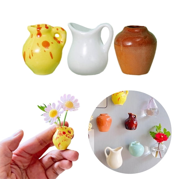 Clearance! Aminojy 3D Ceramic Flower Vase Magnets - Decorative Fridge Magnets with Strong Hold, Mini Plant Vase for Succulents, Functional Home Décor for Kitchen Office Desk Organization 3Pcs
