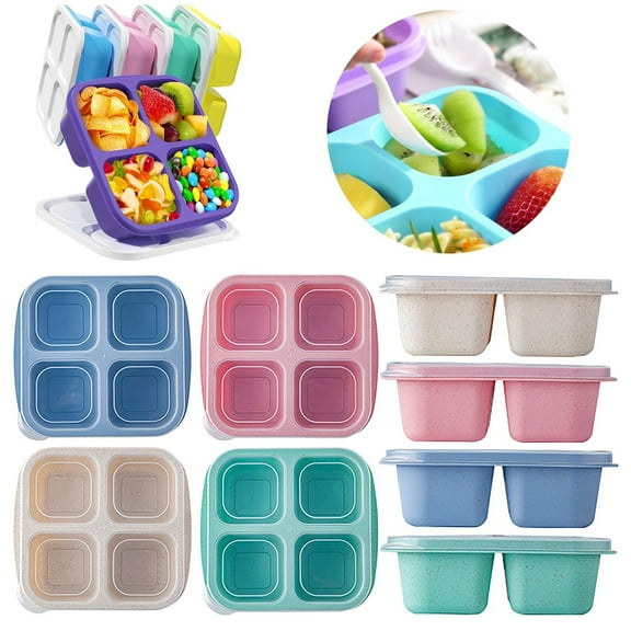 Clearance! Aminojy Snack Containers, Bento Snack Box, 4 Compartment Food Storage Containers, Reusable Meal Prep Lunch Containers for Adults Divided Food Storage Containers