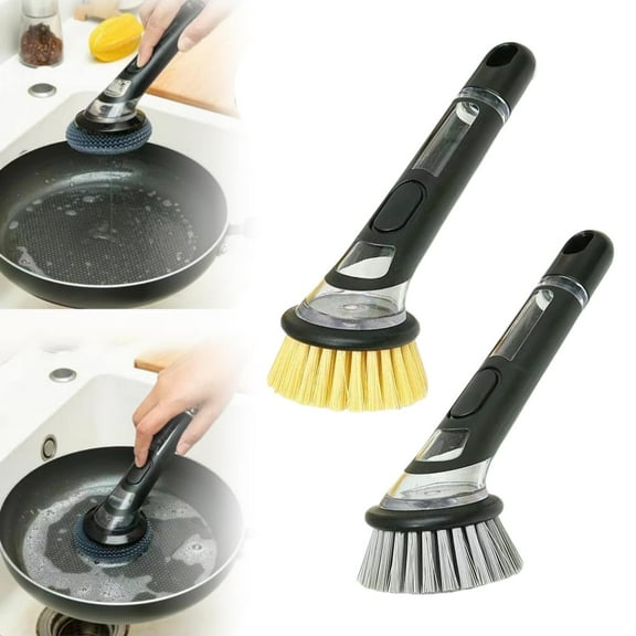 Clearance! Aminojy Soap Dispensing Replacement Dish Brush, Dish Brush with Soap Dispenser, Kitchen Brush with Holder for Dishes Pots Pans Sink Cleaning, Pot Pan Sink Cleaning