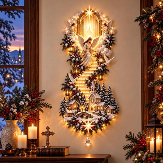 Clearance! Angel Light of Heaven Christmas Hanging Wall Decor, Lighted Nativity LED Christmas Light, Christmas Ornaments for Living Room Entryway Fireplace