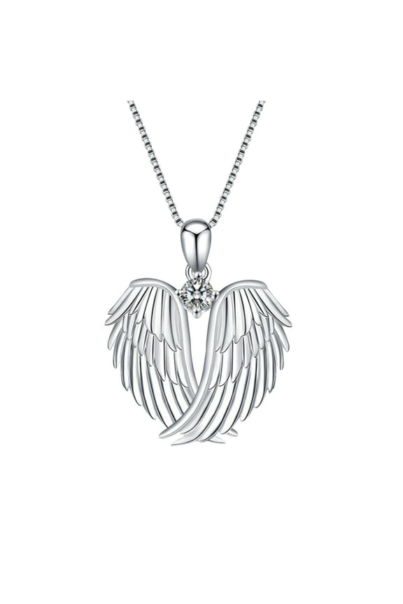 Angel Wings Necklace 925 Sterling Silver Jewelry Guardian Angel Wings Pendant Necklace Birthstone Necklace Jewelry for Women (Silver)