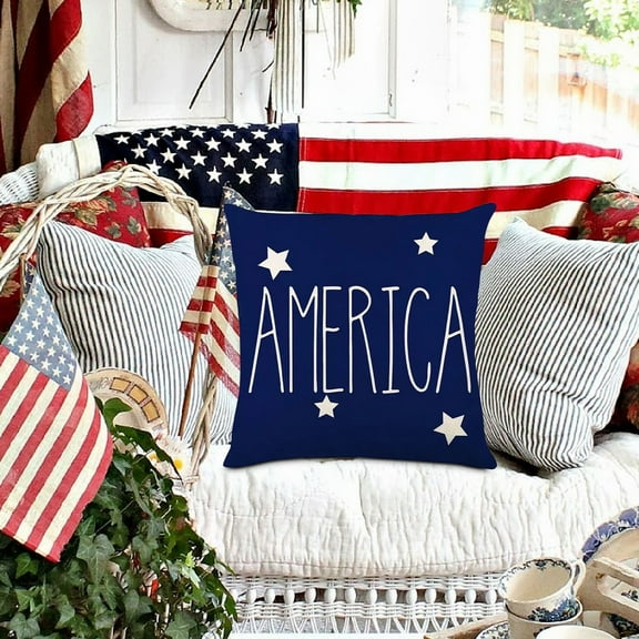 Antqov 4th of July Retro US Flag Double Sided Pillow Covers Independence Day Home Decorative Soft Cushion Case for Bed Sofa Couch Supplies