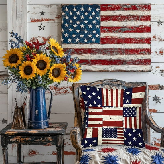 Antqov 4th of July Star Red White & Blue Throw Pillow Covers, Independence Memorial Day USA Flag Cushion Case for Sofa Couch Supplies