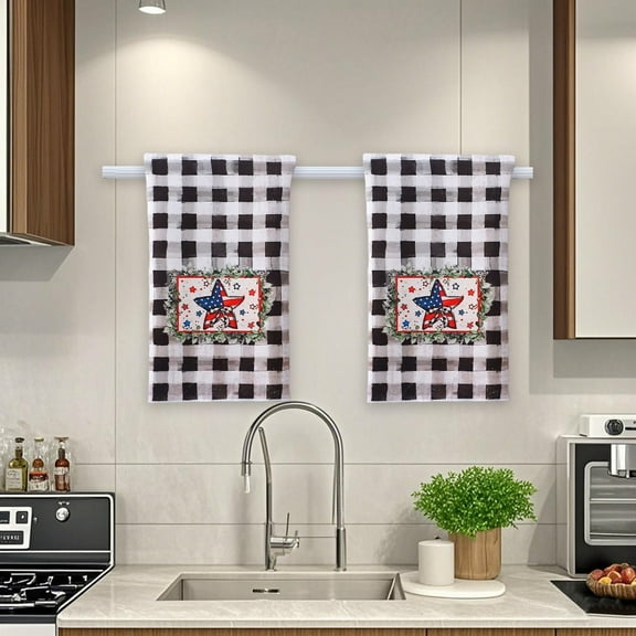 Antqov Memorial Day Hand Towels, 4th of July Independence Day US Flag Star Cotton Bathroom Dishs Towels for Decorative Drying Cleaning Cooking Supplies