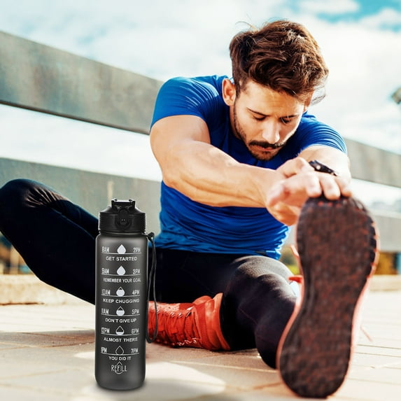 Antqov Water Bottle, 32oz Leakproof BPA Sports Water Bottle with Times to Drink and Straw, Reusable Gym Water Bottles for Fitness Outdoor Office Supplies
