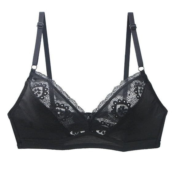Aofany Women's Plus Size Lace Bra Fashion Comfortable Breathable Lace No Steel Ring Lift Breasts Bra Woman Underwear Holiday Black 95E