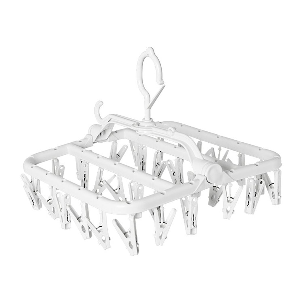 Clearance! Aoorsake Multifunctional Folding Household Skidproof Windproof Belt 32 Clip Drying Rack Shower Organizer Closet Organizers And Storage Hangers White