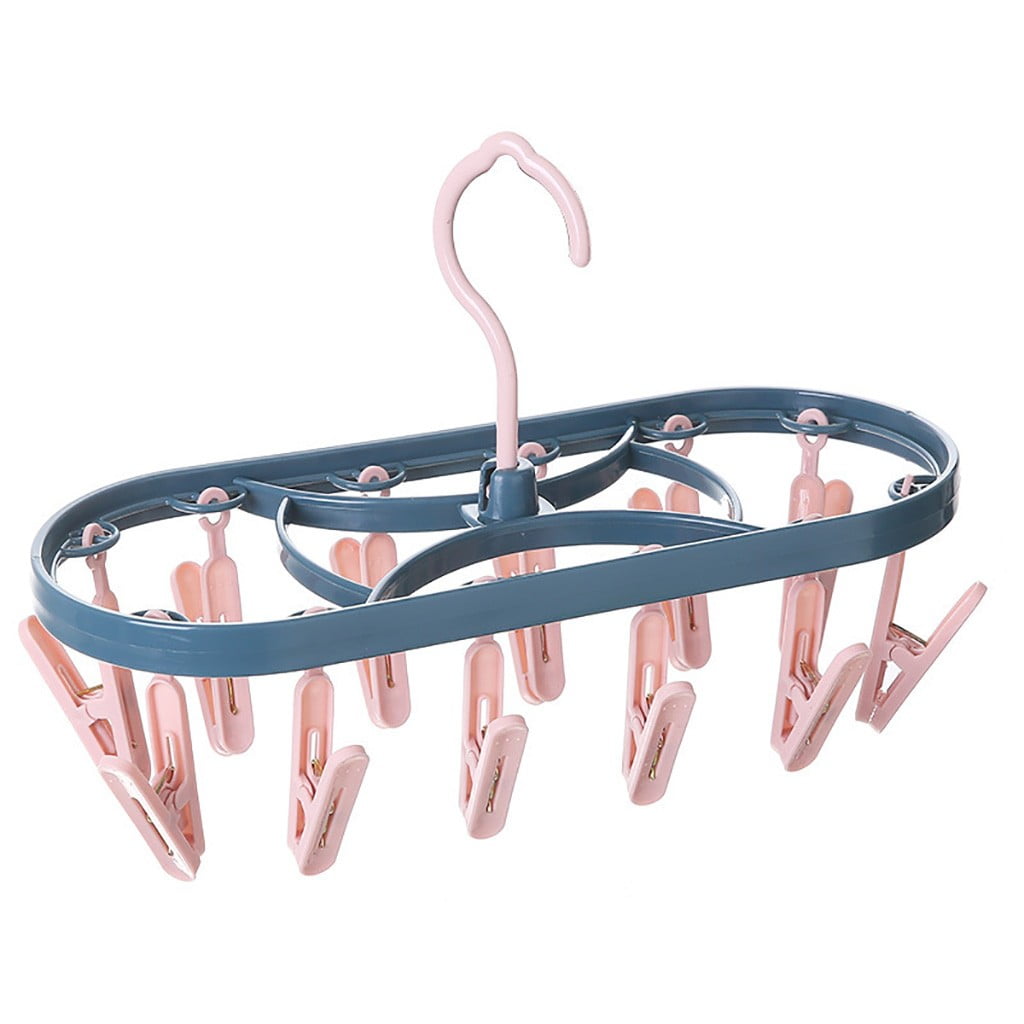 Clearance! Aoorsake Roller Retractable Laundry Rack Underwear Socks Hook Hanger Dryer 12 Clips Shower Organizer Closet Organizers And Storage Hangers Pink