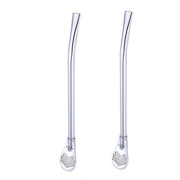 2-Pack Stainless Steel Straw Spoons With Filters - Reusable For Tea & Coffee