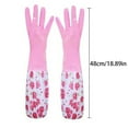 thumbnail image 1 of Clearance！Apron Sleeve Rubber Latex Water-proof Dishwashing Gloves Medium Long Cuff Flock Lining Household Cleaning GlovesPink Latex, 1 of 7