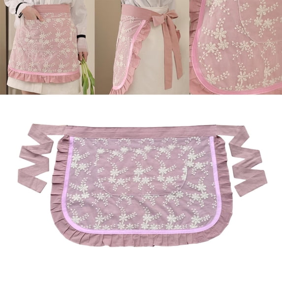 Clearance Apron Sleeve under $10,Waist Apron Soft Oil Proof Lace Embroidered Women Server Waitress Short Half Apron With 2 Pockets For Kitchen
