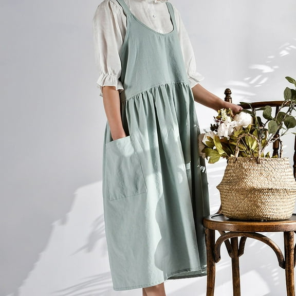 Clearance Apron Sleeve under $10,Washed Cotton Linen Kitchen Apron For Cooking Baking Ruffles Work Clean Apron
