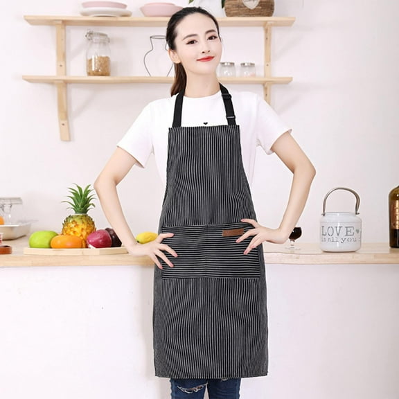 Clearance Apron Sleeve under $5,Cotton And Linen Hanging Neck Striped Foreign Trade Apron Kitchen Apron For Women With Pockets & Towel Holder