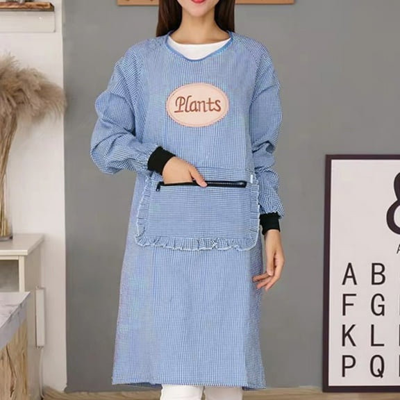 Clearance Apron Sleeve under $6 Women Long Sleeve Aprons Oil Proof Cotton Home Kitchen Cooking Clean Apron Pocket