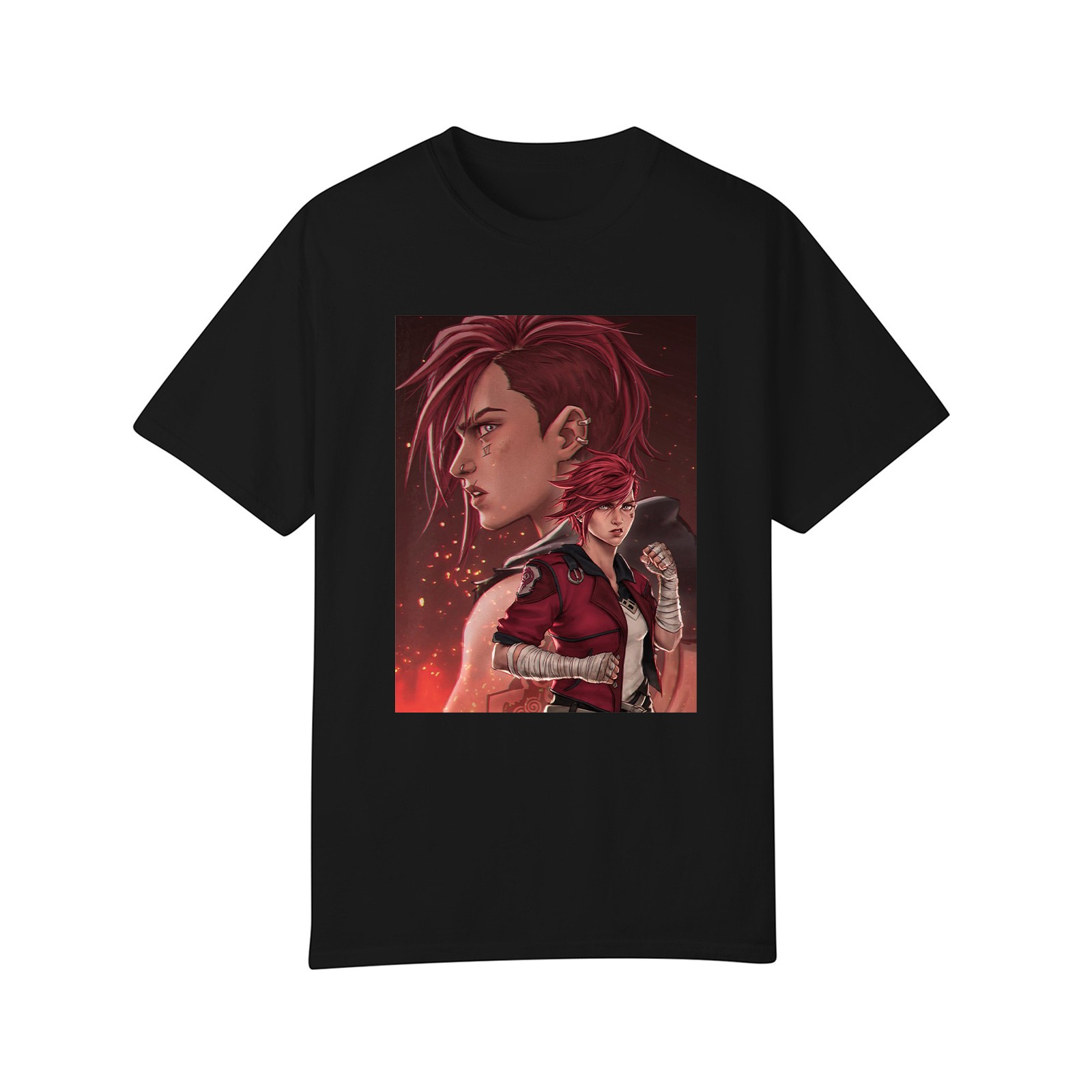 Arcane League Of Legends Trio T-Shirt - White Crew Neck, Heavyweight Cotton, Caitlyn Vi Jinx Design