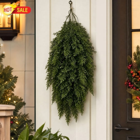 Clearance!Artificial Cedar Teardrop Christmas Swag, 20 Inch Faux Greenery Wall Hanging Swag, Indoor Outdoor Home Decor, Christmas Decorations for Front Door Mantel Window