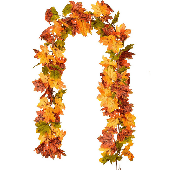 Clearance Artificial Fall Garland 6Ft Maple Leaf Vine for halloween Party Decorations Green | Qingwen Autumn Decoration Strand