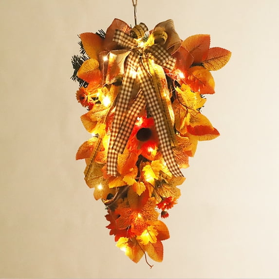 Clearance!Artificial Fall Wreath,Autumn Wildflowers Wreath for Front Door Wall Window Decor and Thanksgiving Harvest Festival Celebration
