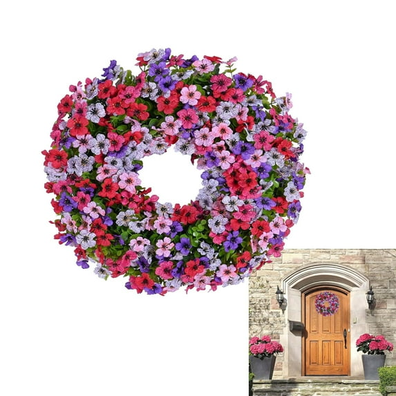 Clearance! Artificial Flower Wreath 14 Inch Front Door Decor with Mixed Greenery All Season Hanging Wreath for Spring Summer Christmas Wedding Indoor Outdoor Wall Garden Gate Decor