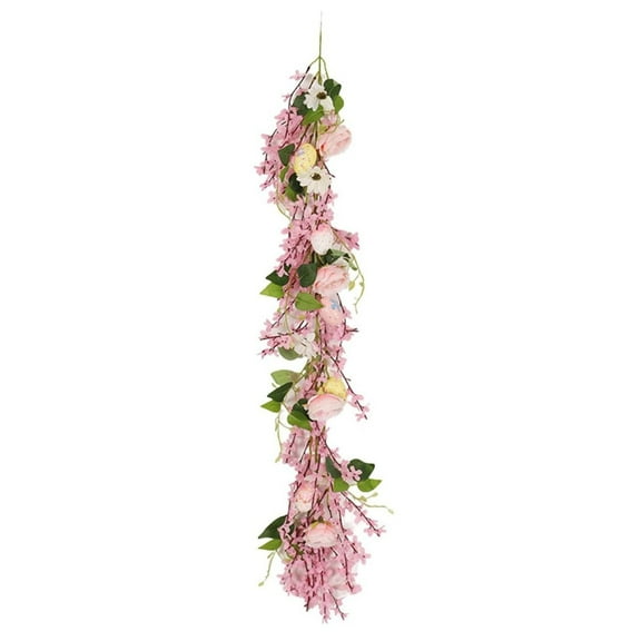 Clearance! Artificial Flowers Decoration FNGZ Garland for Mantle Spring Floral Garland with Colorful Greenery Leaves for Home Holiday Decor Indoor Outdoor, Pink