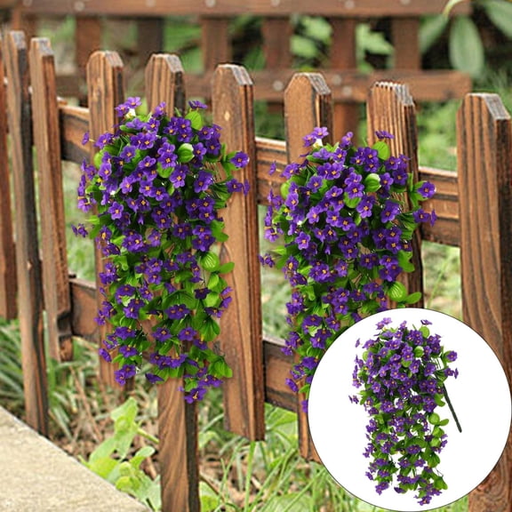 Clearance! Artificial Hanging Flowers Plants for Outdoor Spring Decoration Faux Violet Look Real Trailing Vines for Outside Home Planter Porch Patio