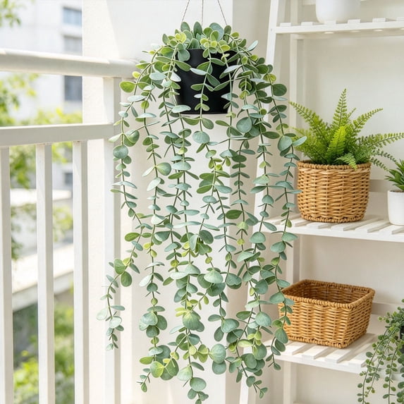 Clearance Artificial Hanging Vine Plant with Pot, Potted Trailing Greenery for Home Wall Room Indoor Decoration(E)